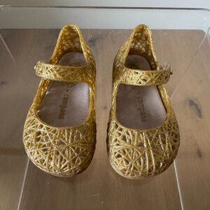 Mini Melissa Campana Zig Zag Mary Jane Flats Holiday Gold Glitter Size 5 little